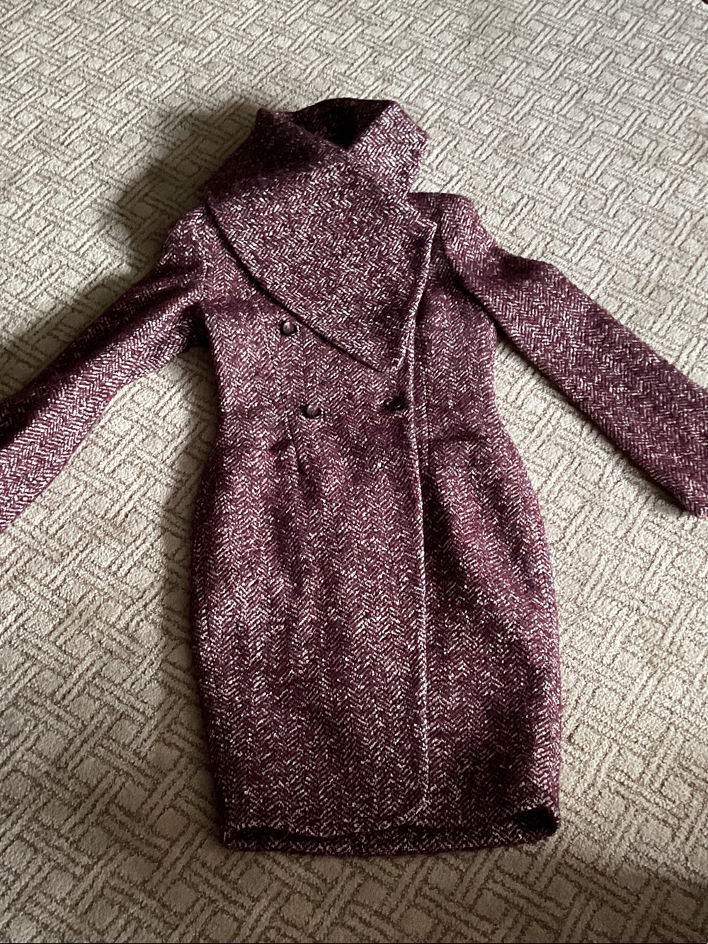 Just Cavalli Burgundy Tweed Double-Breasted Coat
